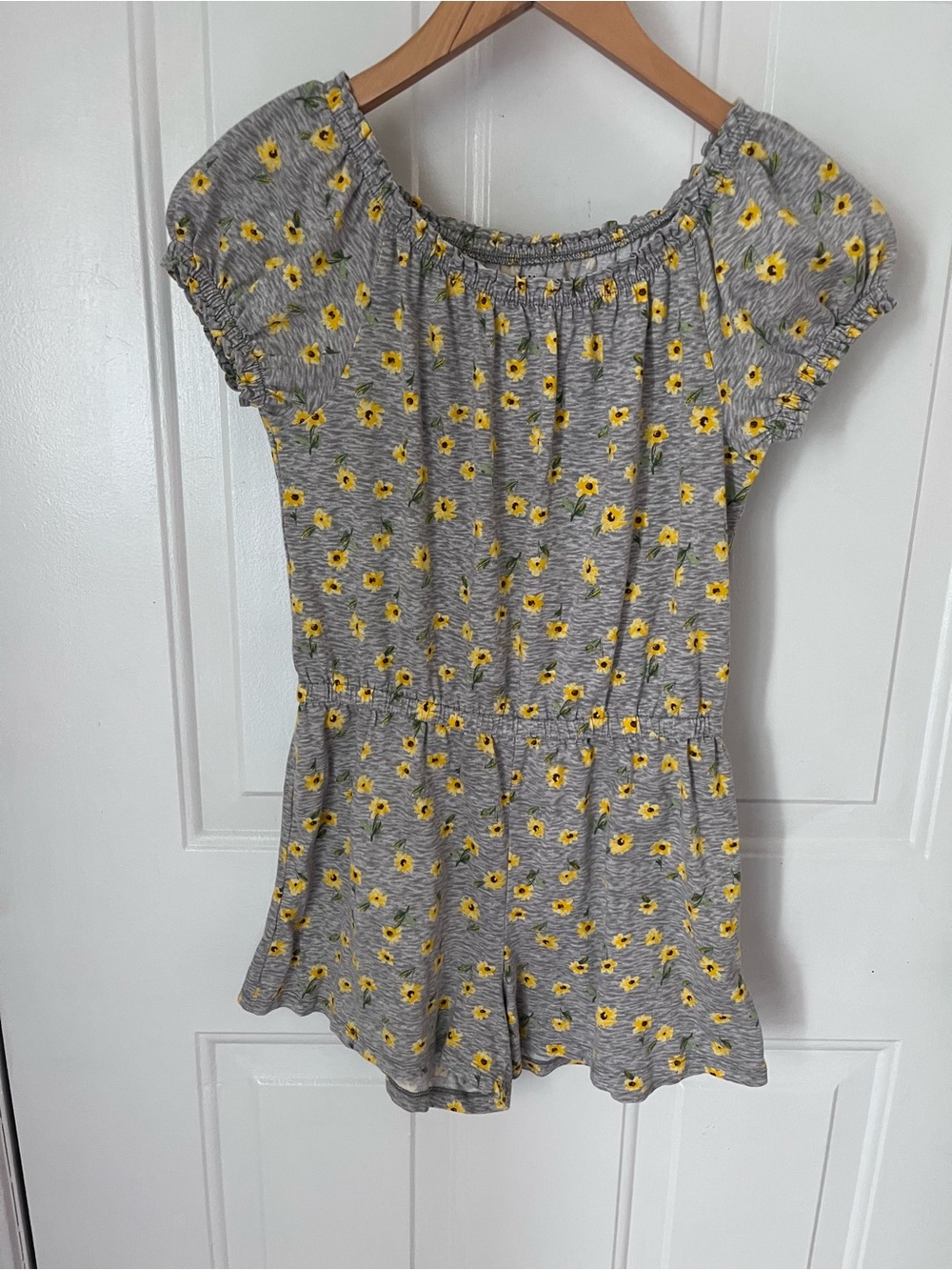 Old Navy Grey Romper with Yellow Sunflower Print
